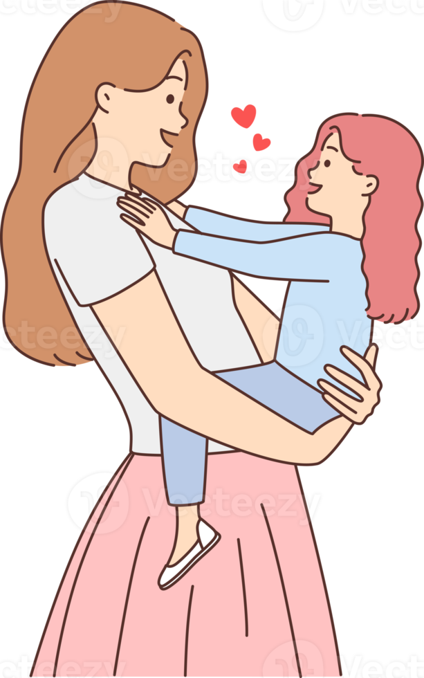 Smiling mother holding small daughter in hands png