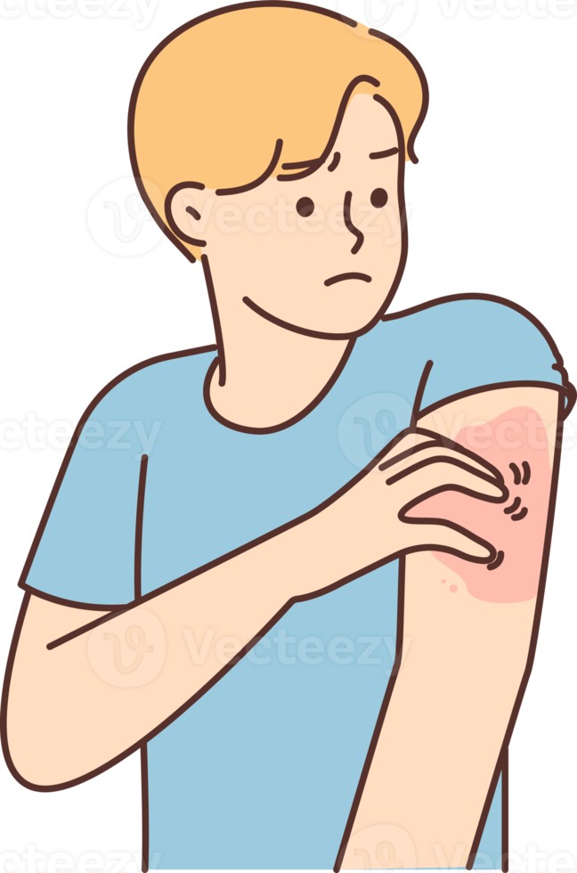 Unhealthy man scratching arm suffer from pox png