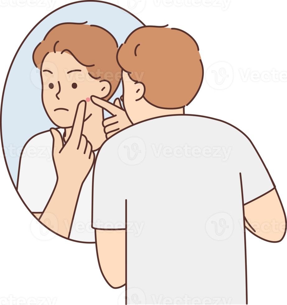 Young man stressed with pimple on face png