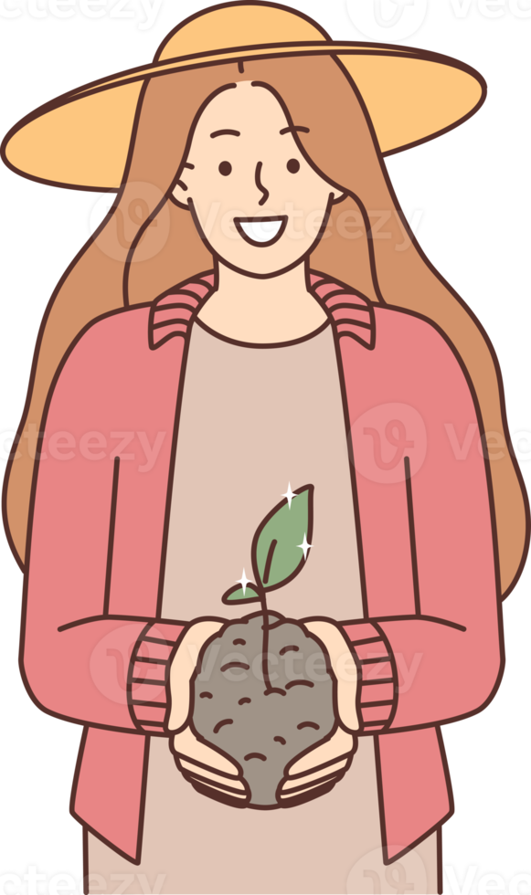 Smiling woman with soil and seedling png