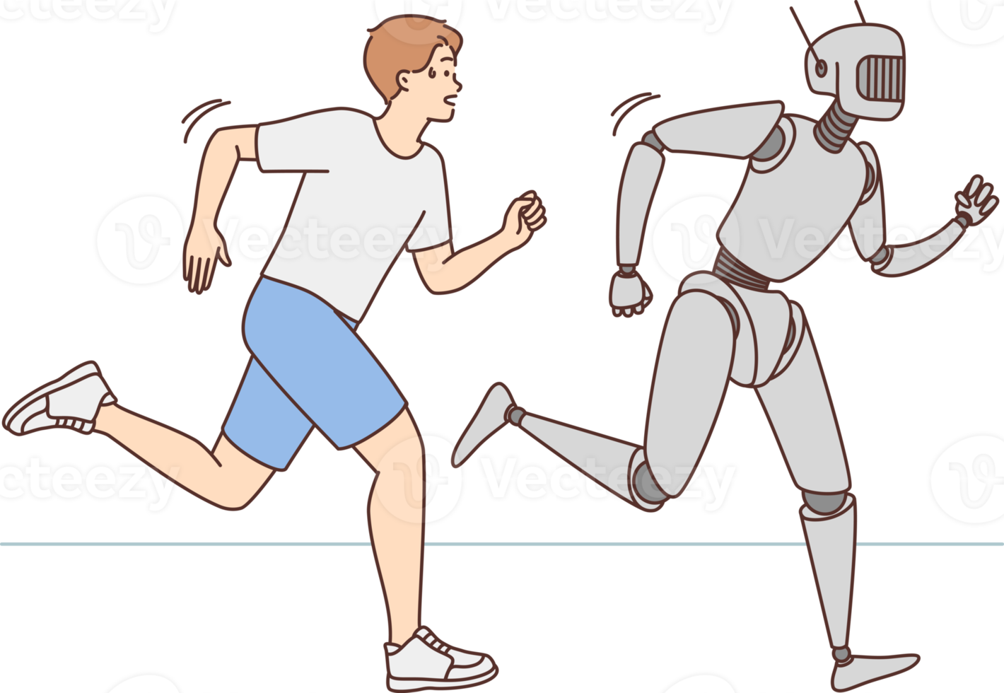 Robot and human run competition png
