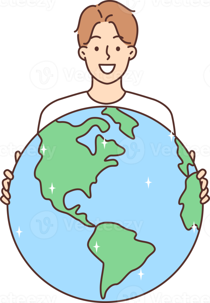 Smiling man hold planet earth in hands png