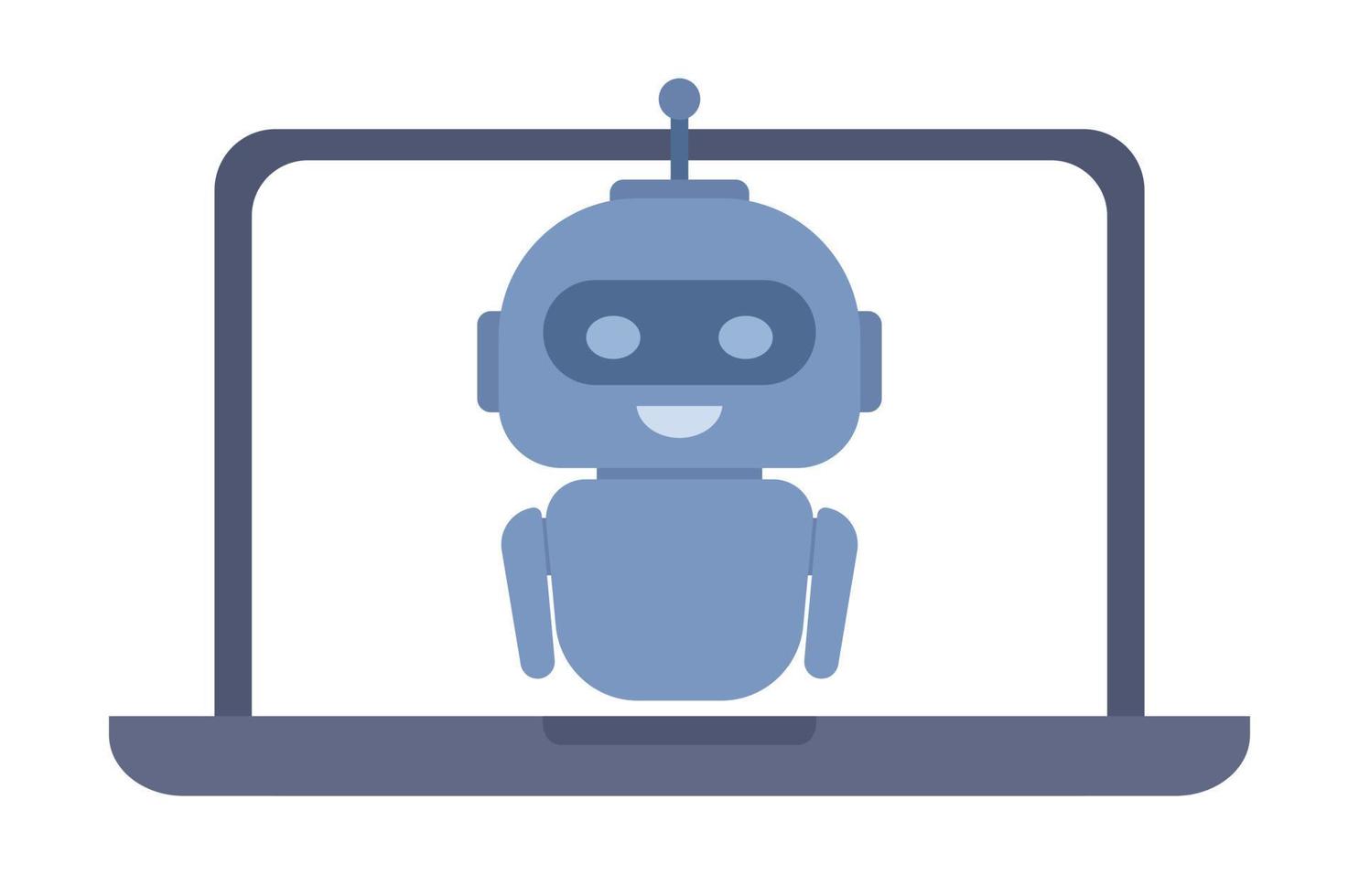 chatbot en ordenador portátil pantalla icono. artificial inteligencia robot asistente. en línea cliente apoyo. vector plano ilustración