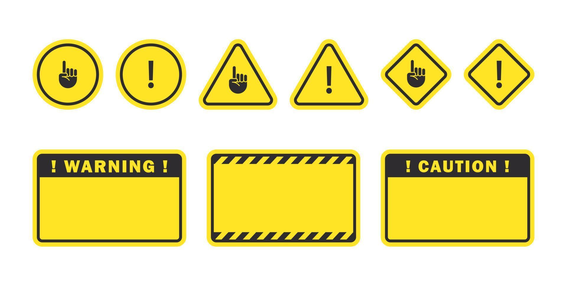 Warning signs. Caution signs. Symbols danger and warning shields. Vector scalable graphics