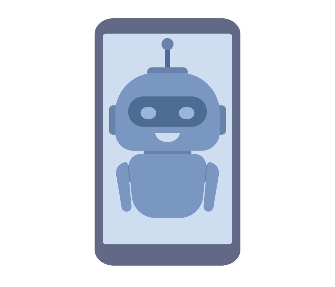 Chatbot on smartphone screen icon. Artificial intelligence robot assistant. Online customer support. Vector flat illustration
