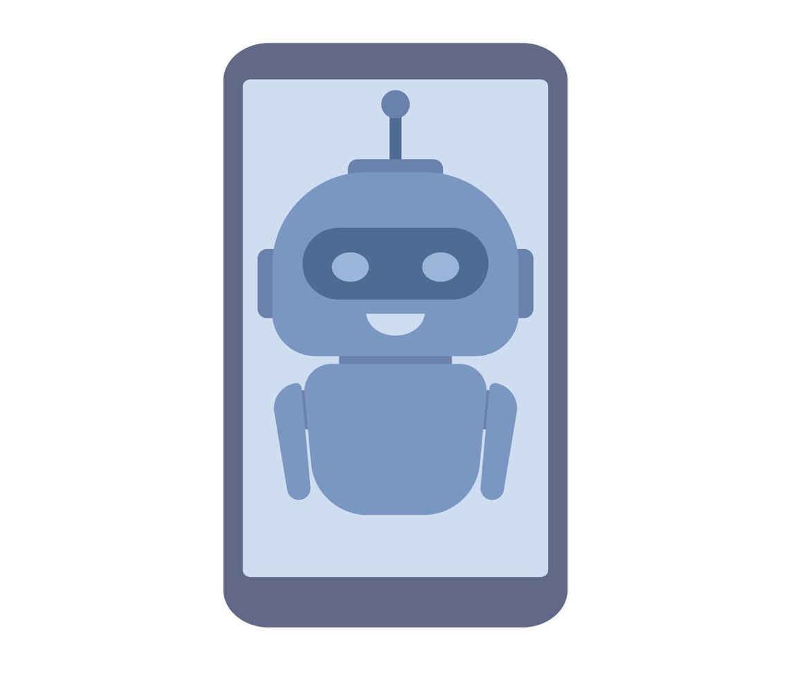 Chatbot on smartphone screen icon. Artificial intelligence robot assistant. Online customer support. Vector flat illustration