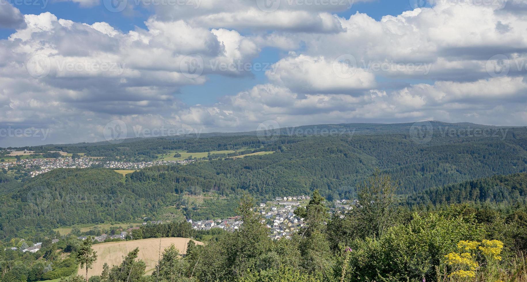 view from Limes on Grosser Kopf Mountain to Village of Arzbach ,Westerwald ,Germany photo