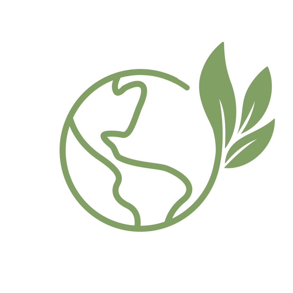 Save earth. Global ecology icon. Planet with green plant leaves growing illustration. vector