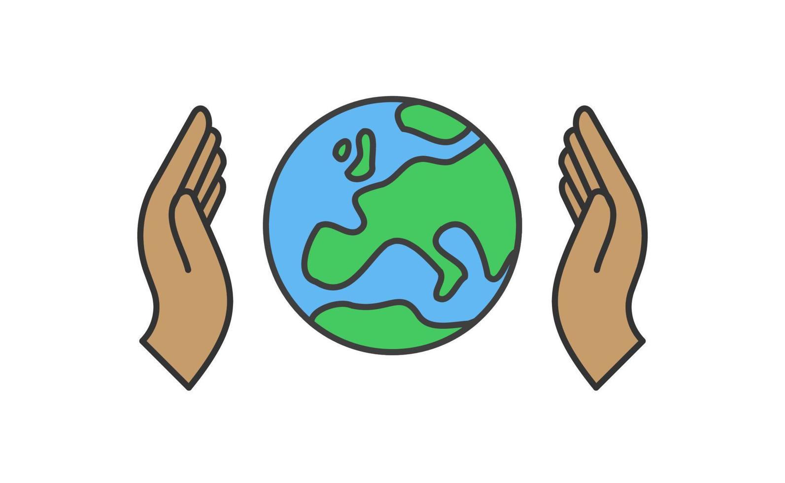 Hand holding planet earth, linear vector icon. Save the planet. Earth day symbol. World Environment Conservation.