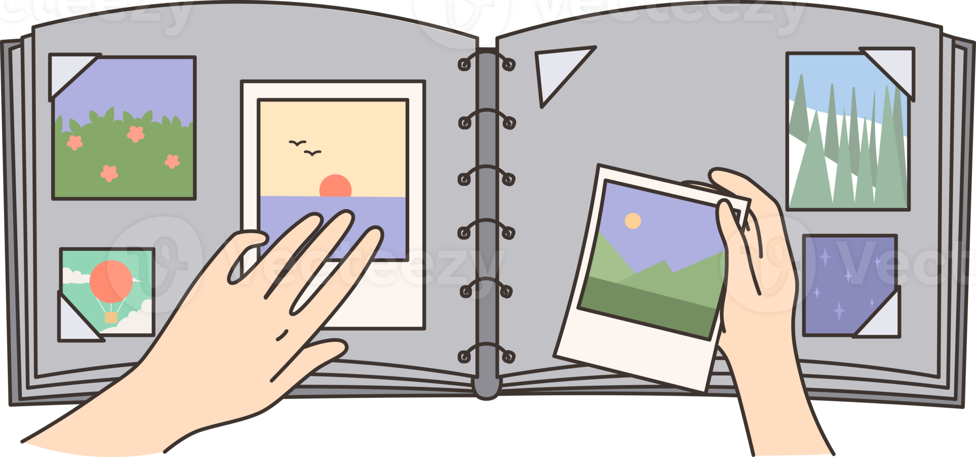 Person put picture in photo album png
