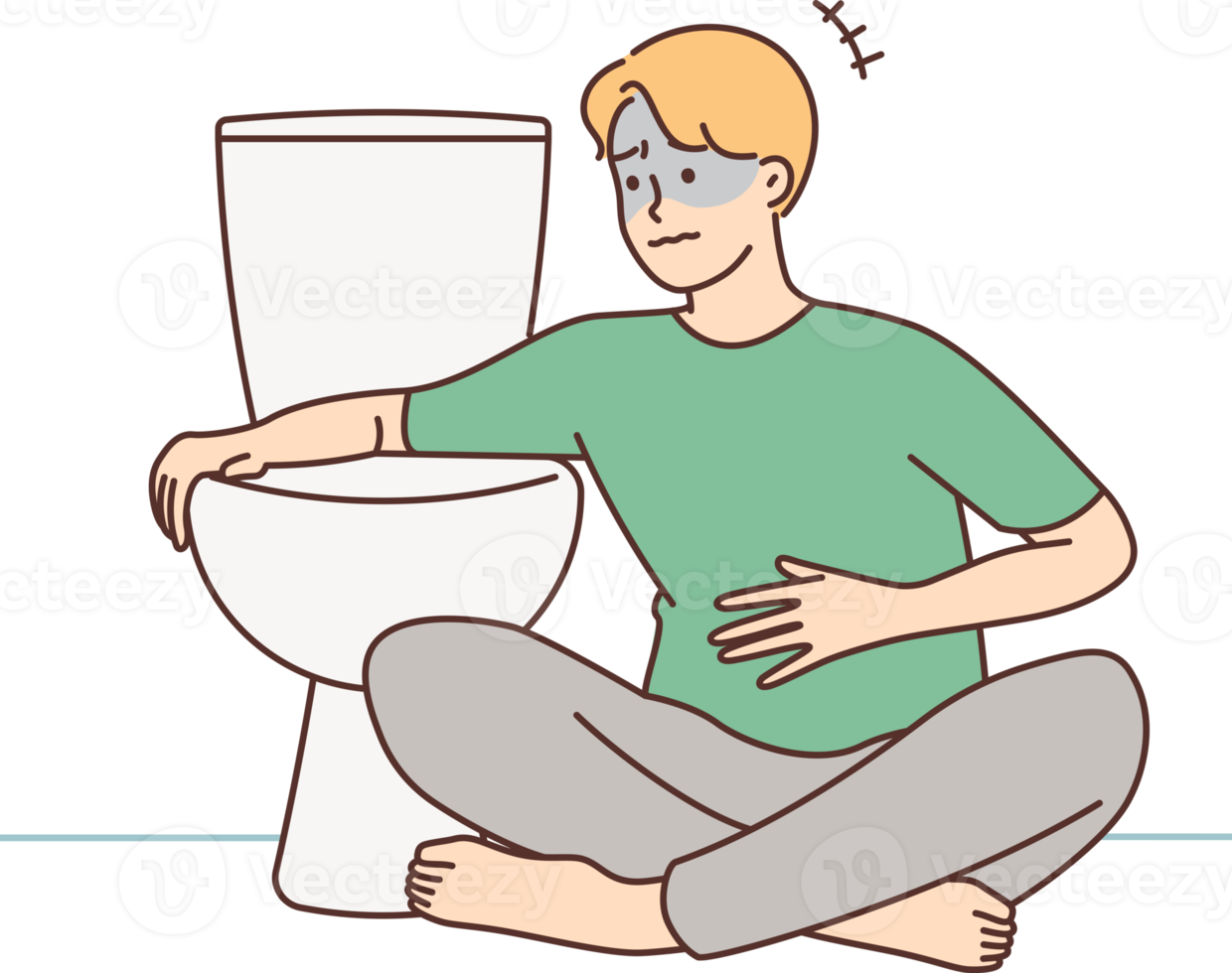 Unhealthy man feeling nauseous near toilet png