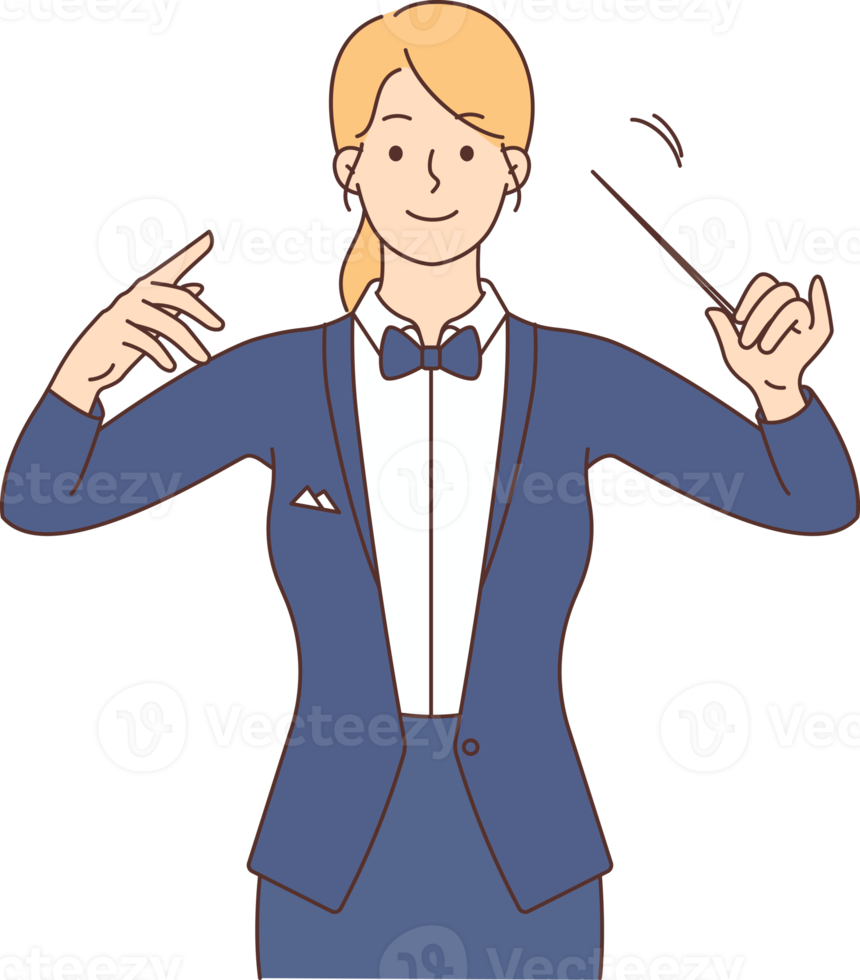 Female conductor with baton in hands png