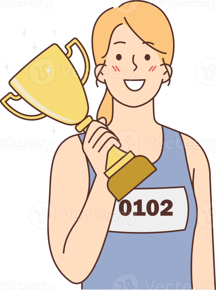 Smiling female athlete with prize png