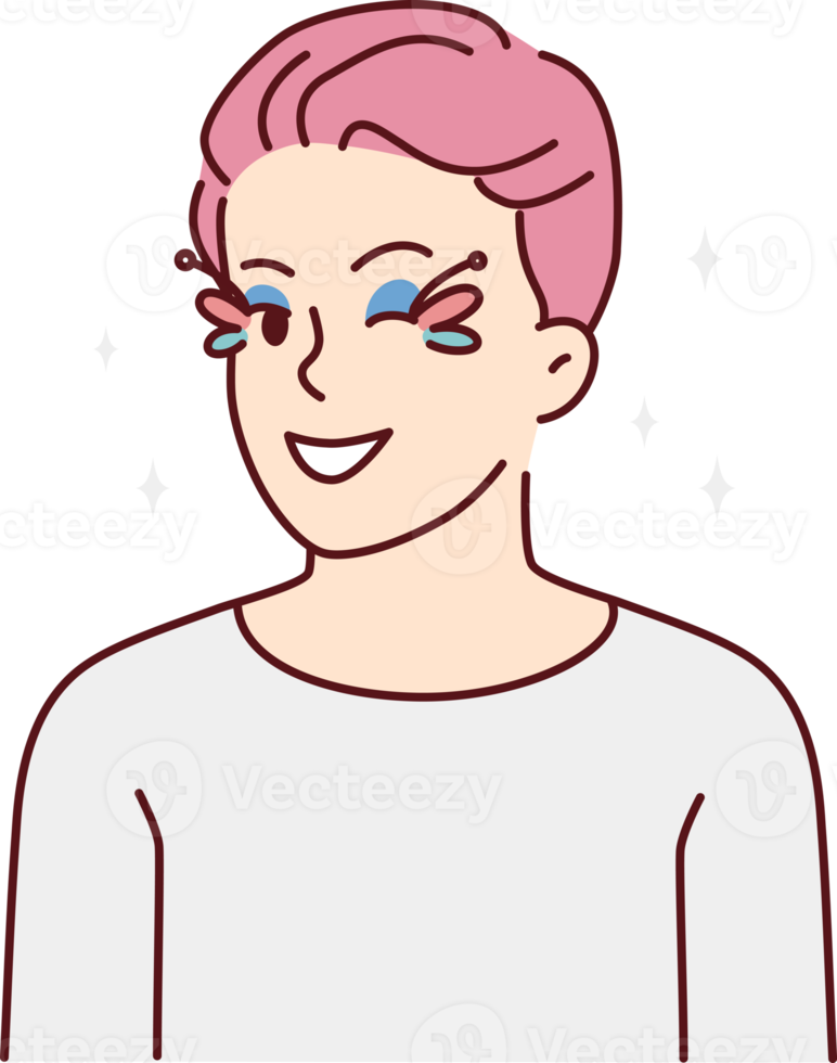 Gay man with pink hair and eyes makeup png