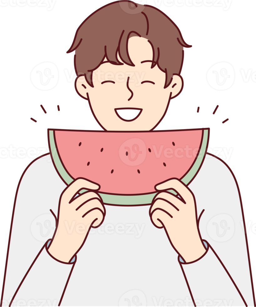 Smiling man eating watermelon png