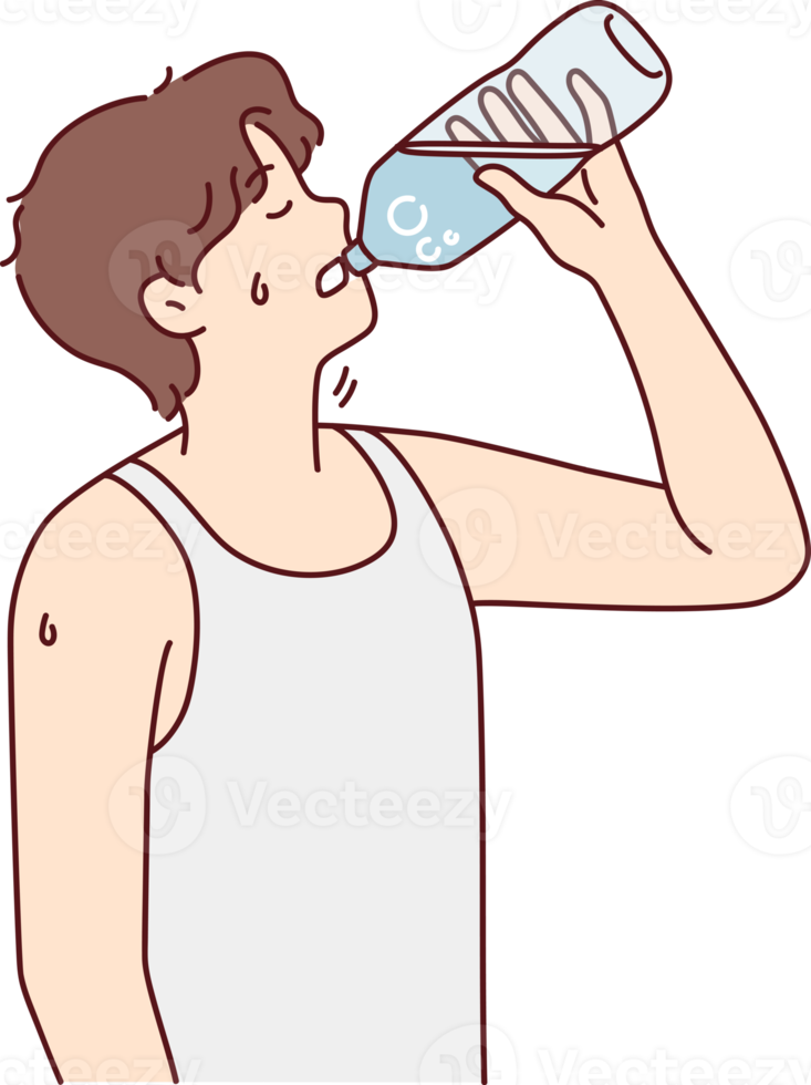 Thirsty man drinking water from bottle png