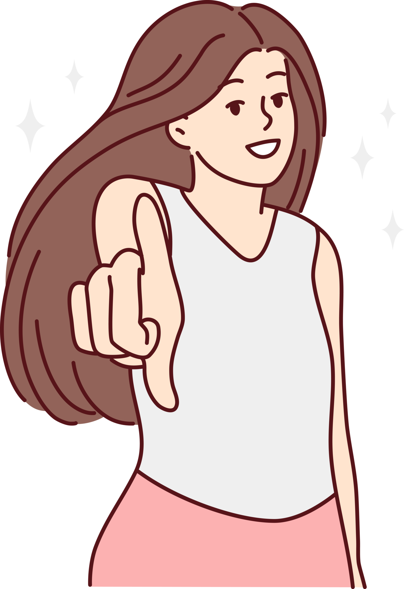 Smiling woman point at screen 21478251 PNG