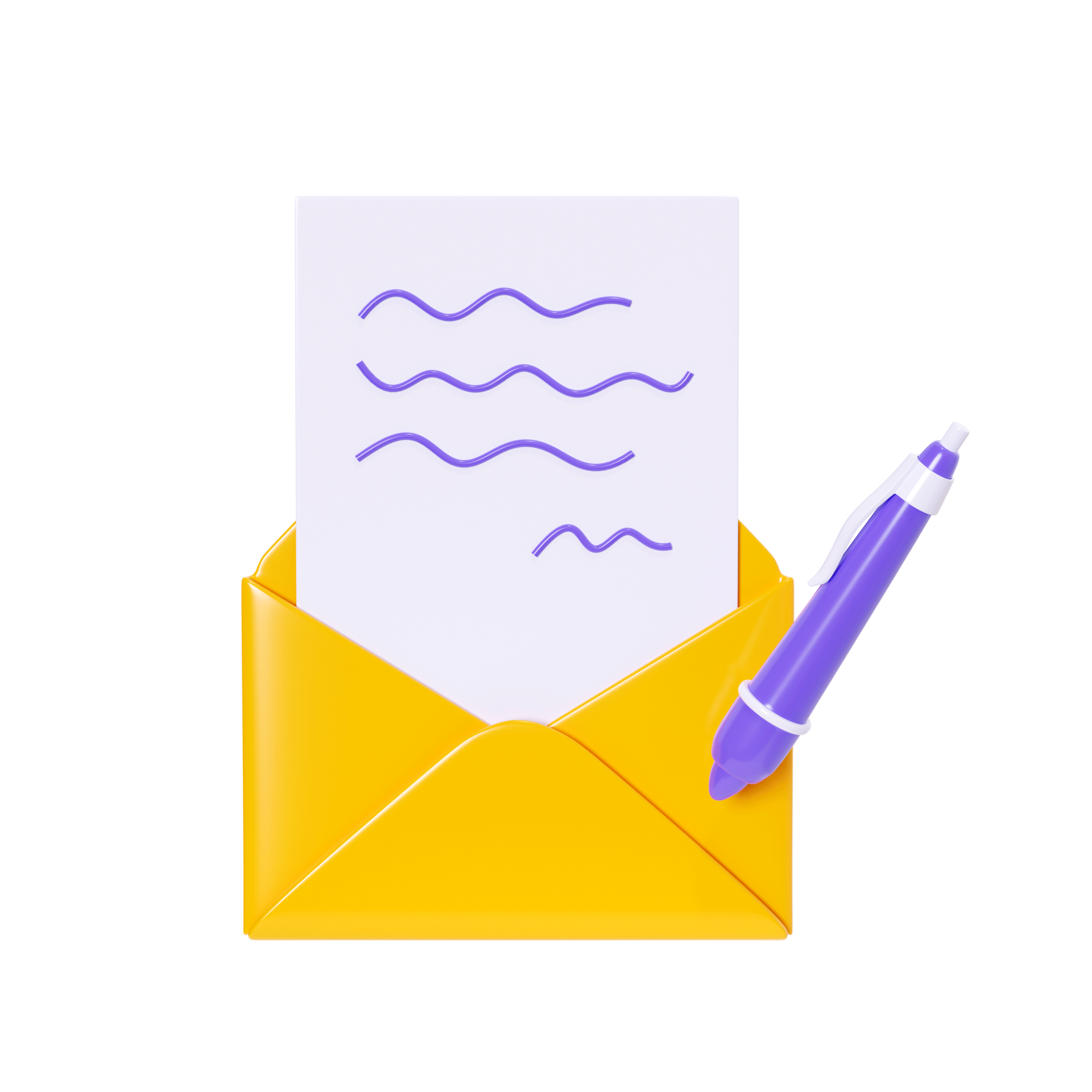 lettre 3d rendre ouvert Jaune enveloppe avec signé papier carte et