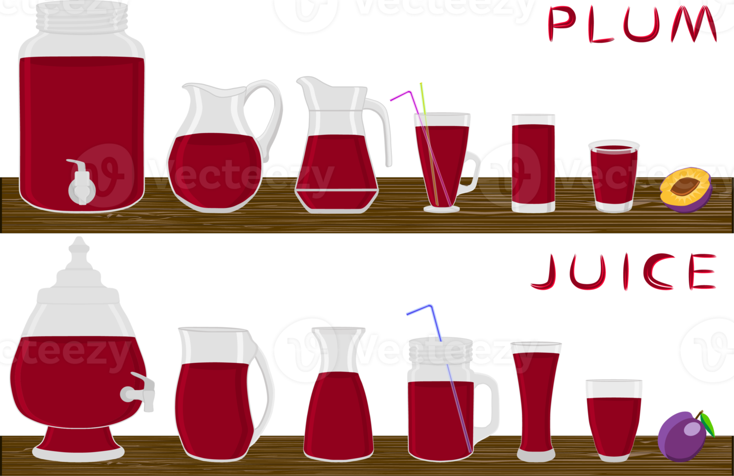 Big kit different types glassware with juice png