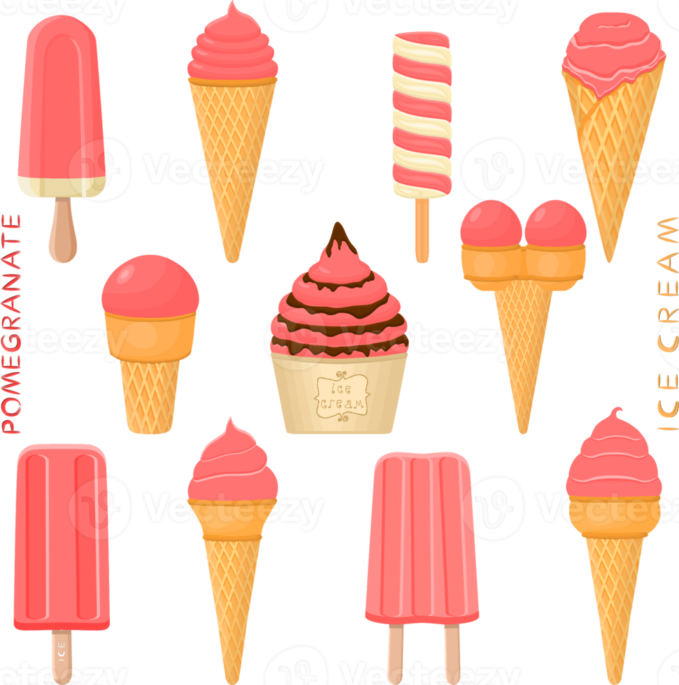 Big set various sweet tasty natural ice cream png