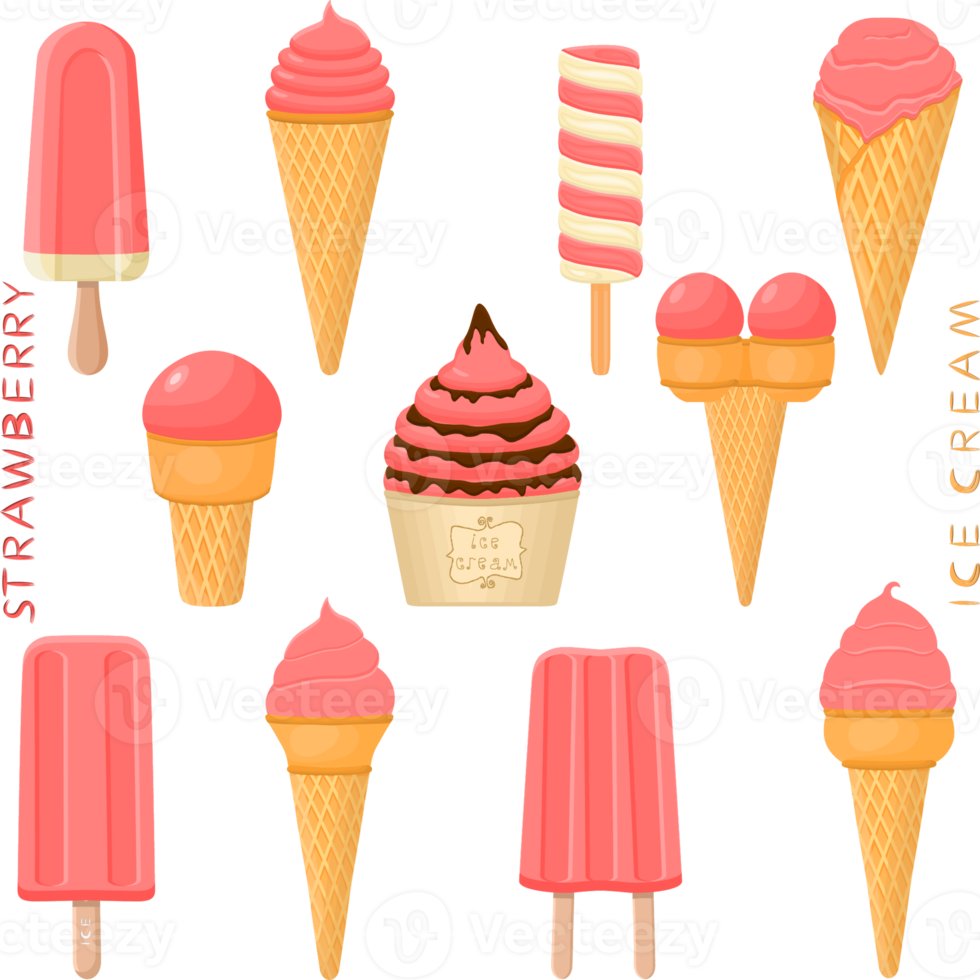 Big set various sweet tasty natural ice cream png