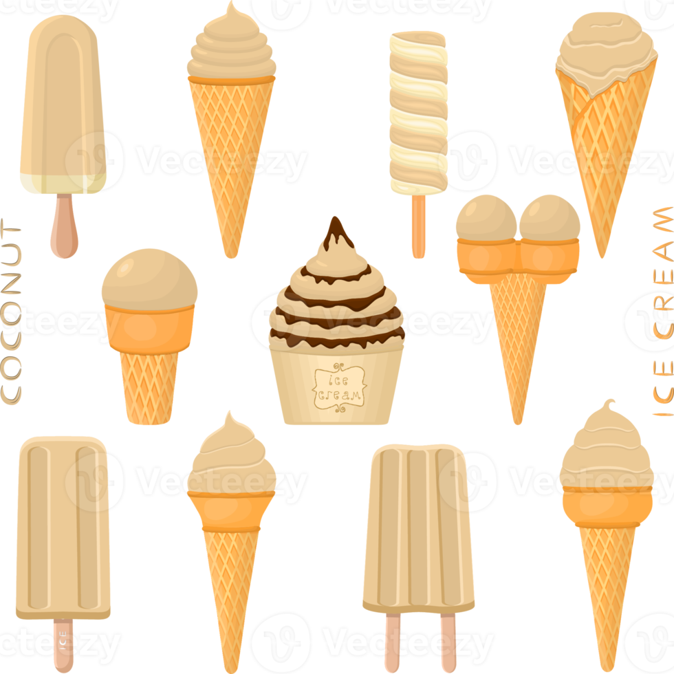 Big set various sweet tasty natural ice cream png