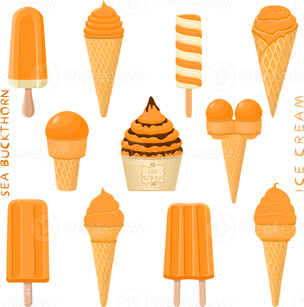 Big set various sweet tasty natural ice cream png