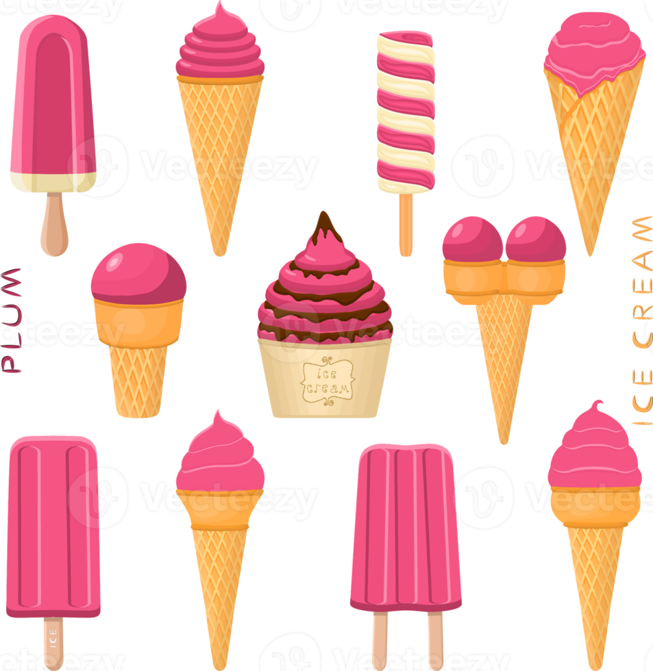 Big set various sweet tasty natural ice cream png