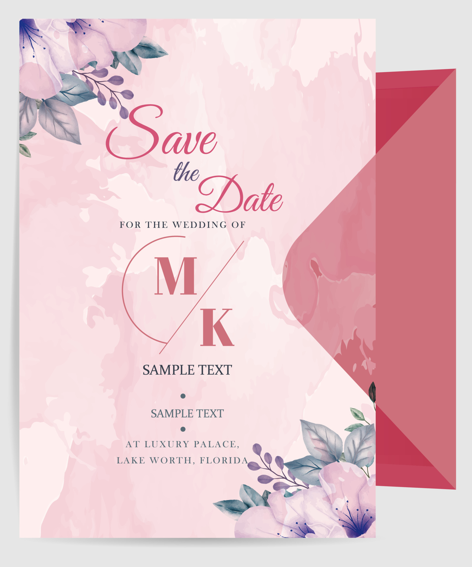 Invitation Card with beautiful blooming floral watercolor background