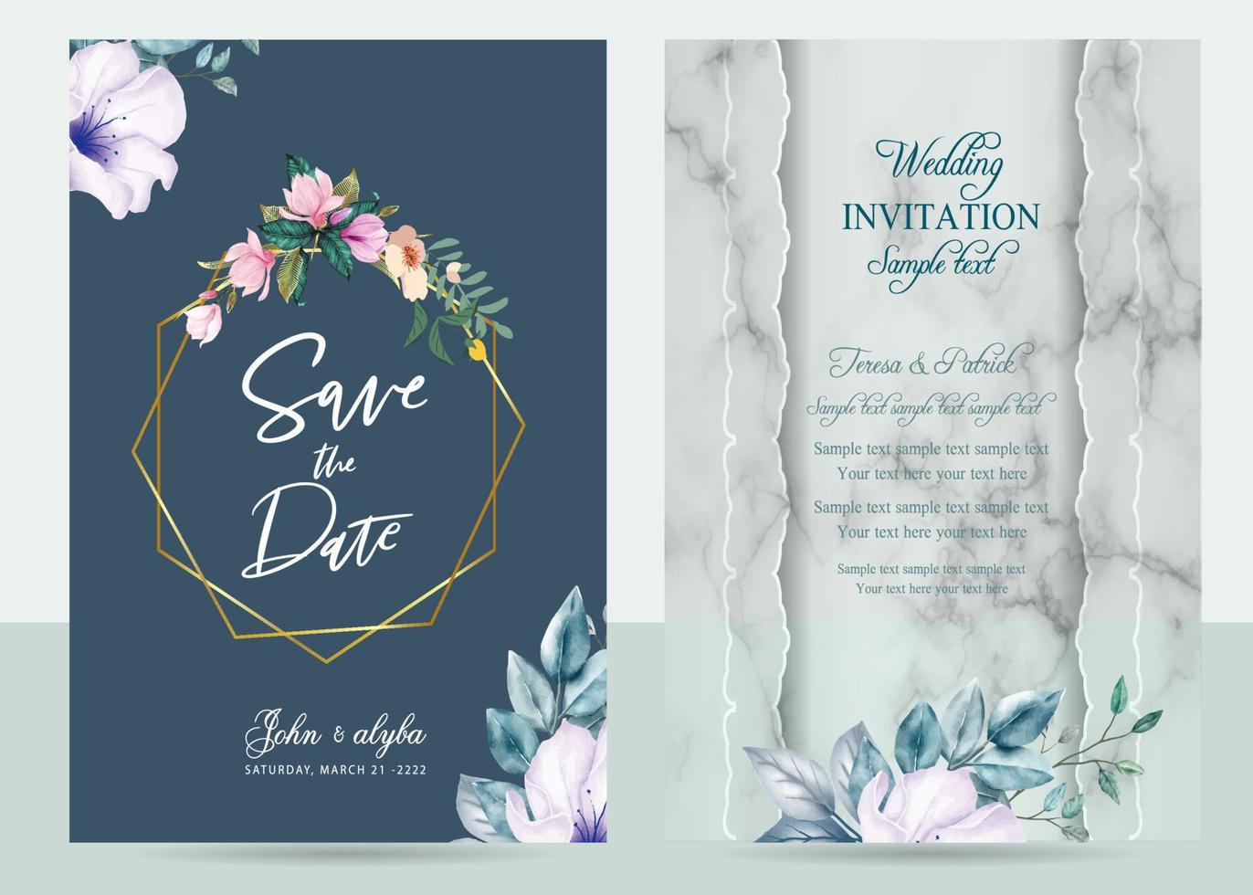 Invitation Card with beautiful blooming floral watercolor background. Beautiful hand drawing Wedding invitation design pink rose invitation template. Elegant wedding card with beautiful floral vector. vector