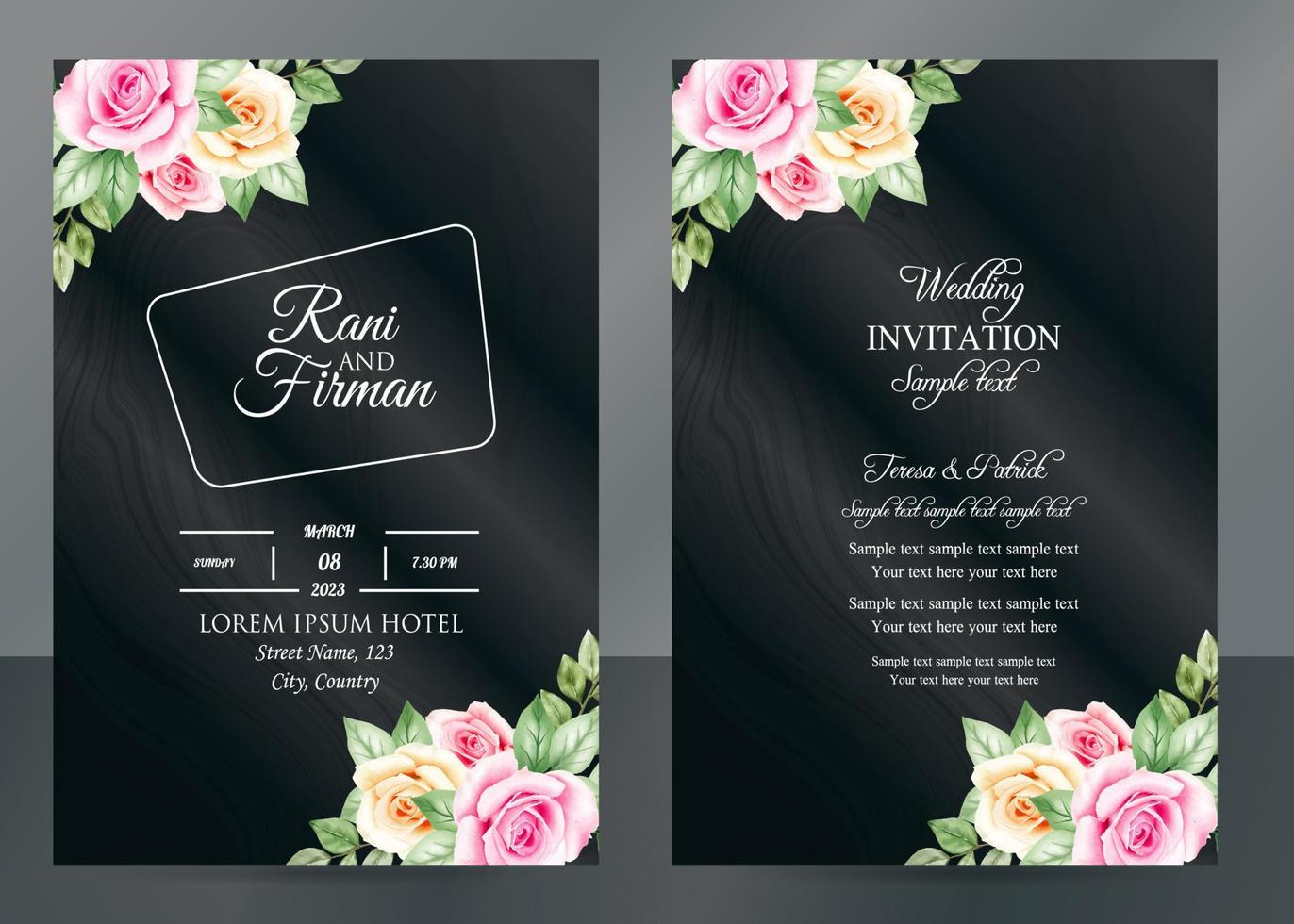 Invitation Card with beautiful blooming floral watercolor background. Elegant wedding card with beautiful floral vector. Beautiful hand drawing Wedding invitation design pink rose invitation template. vector