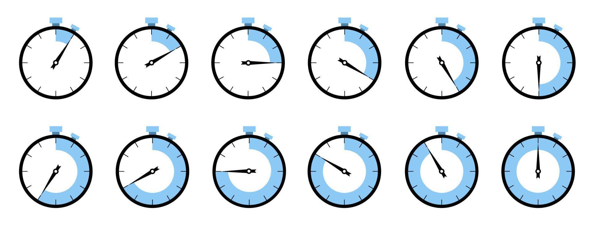 Set clock, alarm, watch, stopwatch vector