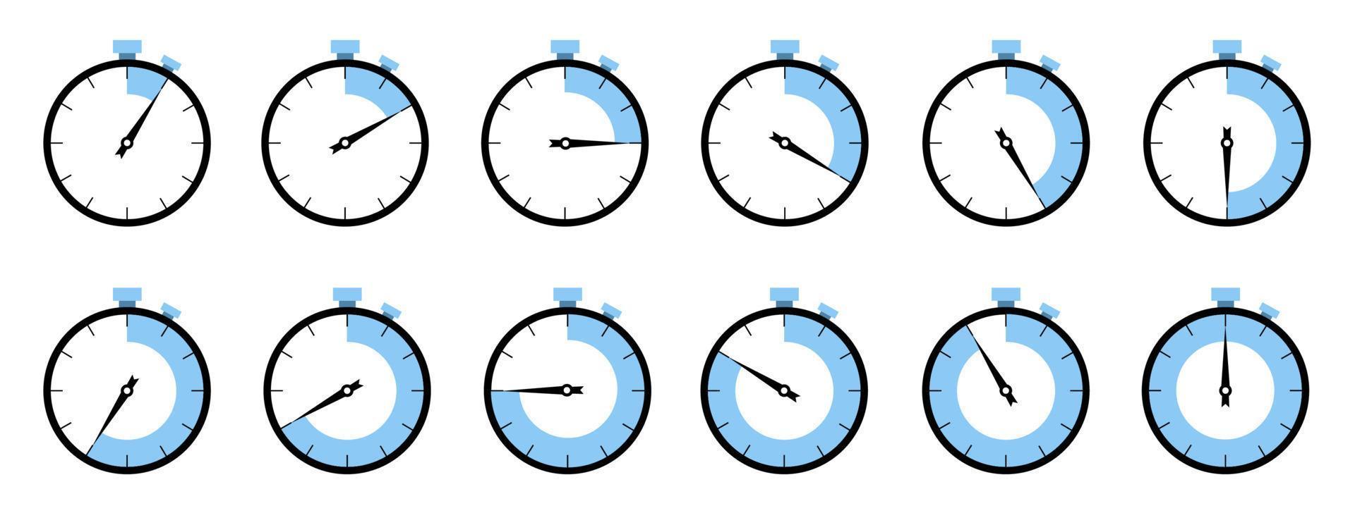 Set clock, alarm, watch, stopwatch vector