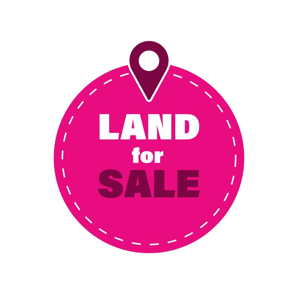 Land for sale pink sticker. Sale, development, rent and buy vector