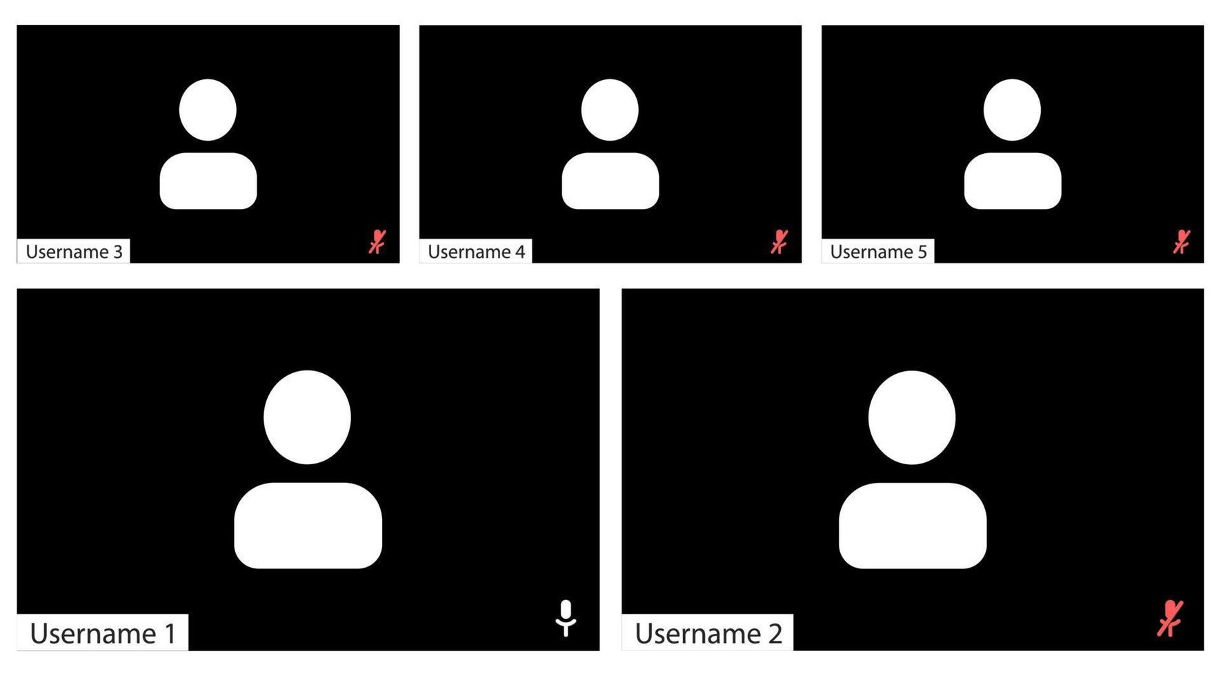 UI UX template for video conferencing and meetings application on desktop. Five users vector