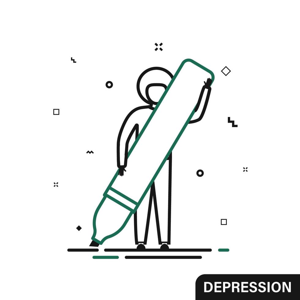 Lonely depressed man with marker, bad mood, psychological disorder, depression banner. vector