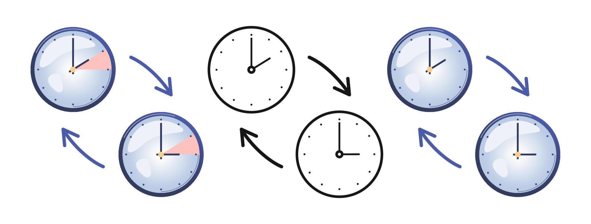 Change clock icon set. Turning to winter or summer time vector