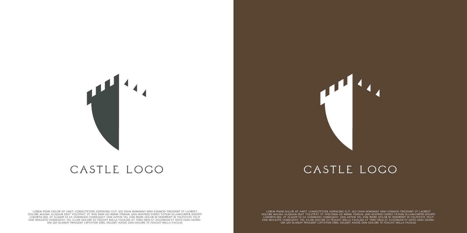 Shield castle logo design illustration. Silhouette castle shield tower brick guild kingdom kingdom. Simple medieval building vintage icon template. Perfect for web or app icons. vector