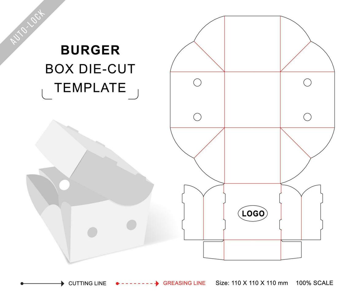 Burger box die cut template vector