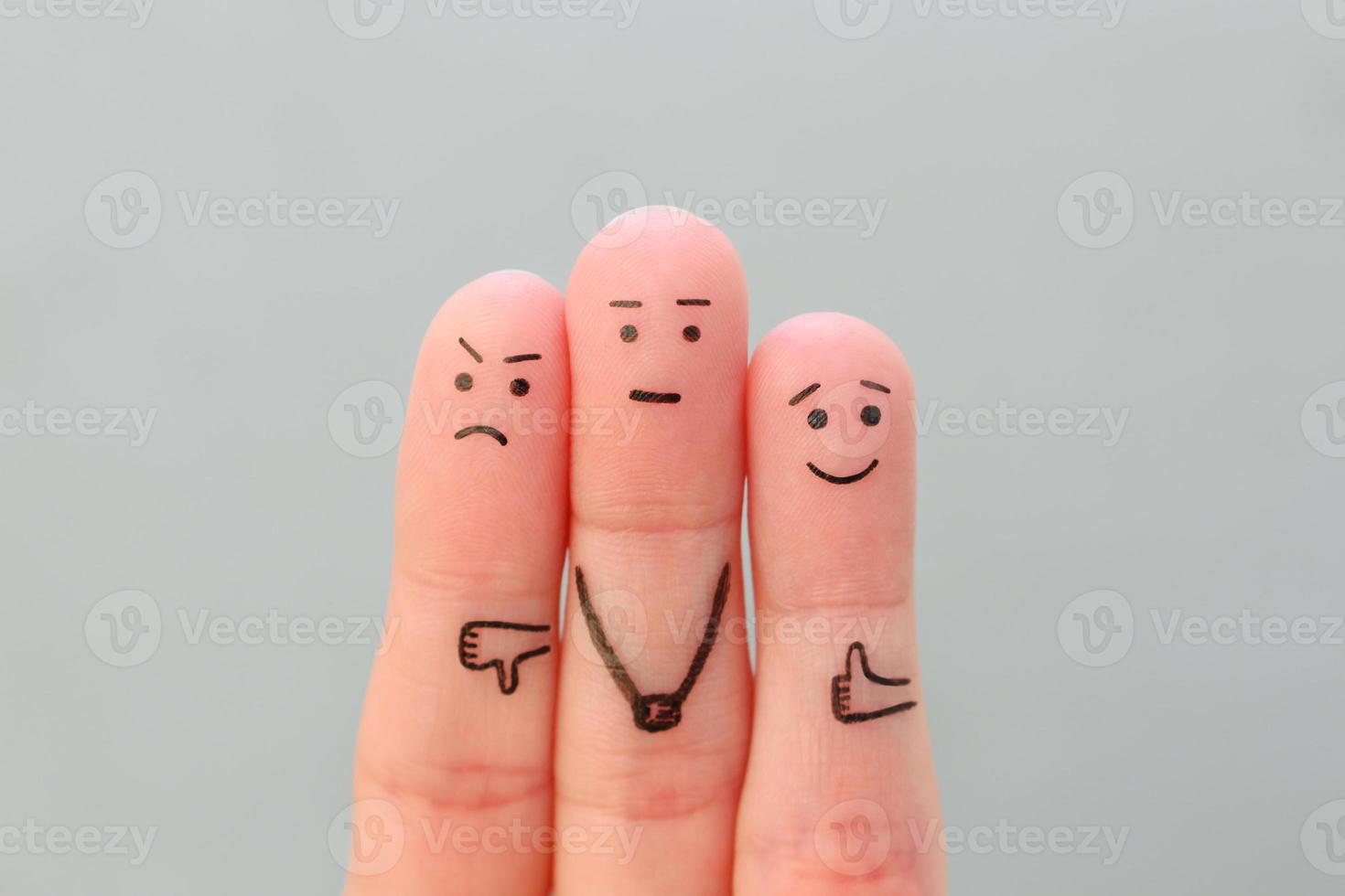 Fingers art of people. Concept of positive and negative emotions. photo