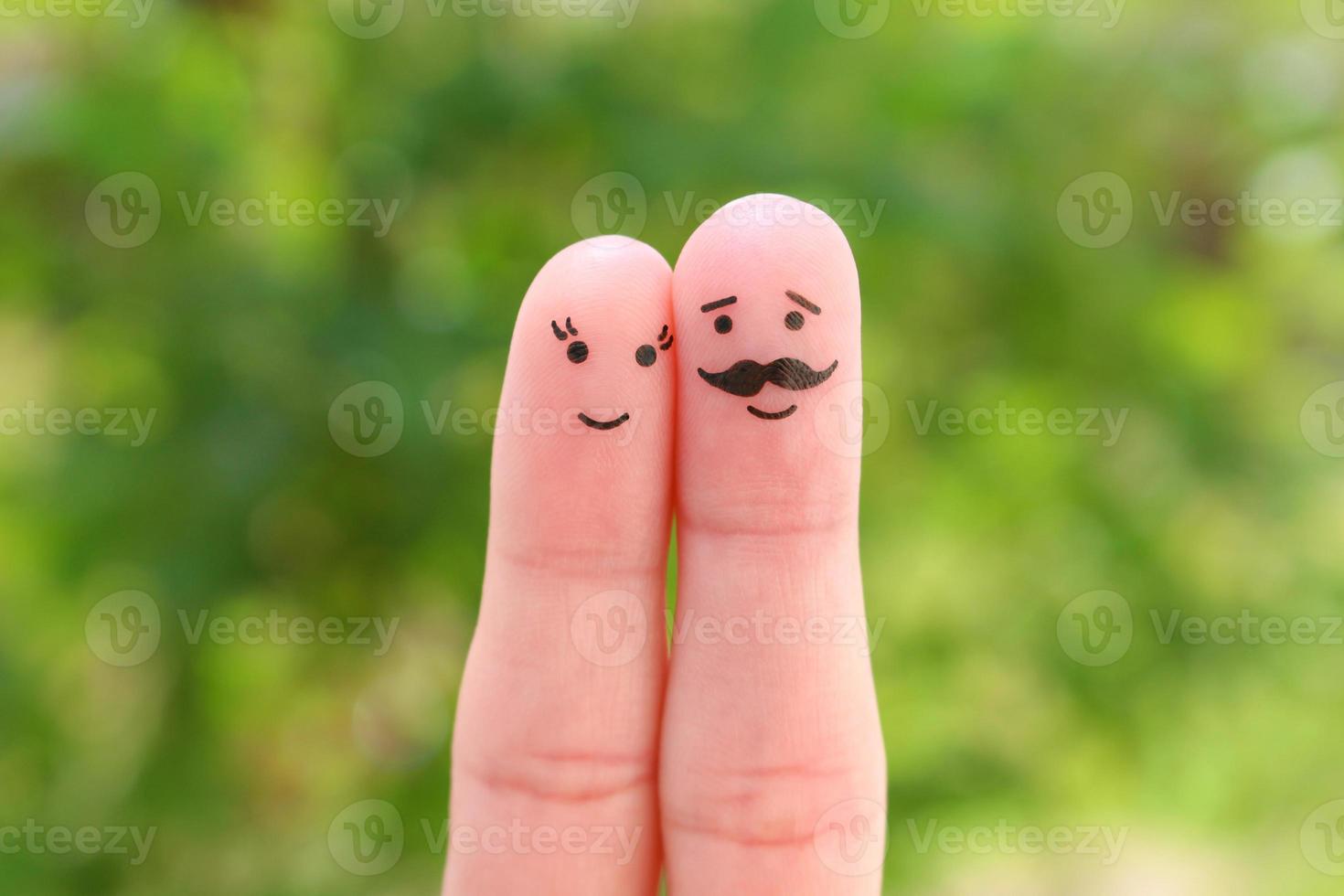 Fingers art of happy couple. Man and woman hug. photo
