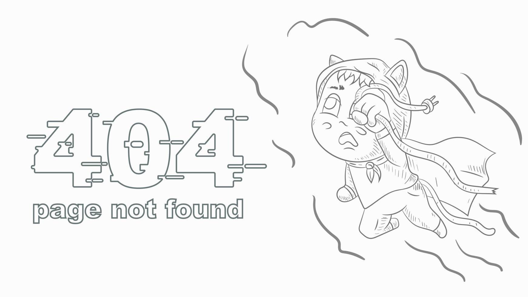 error 404 page not found funny contoured little man Chibi with a broken wire illustration for design design vector