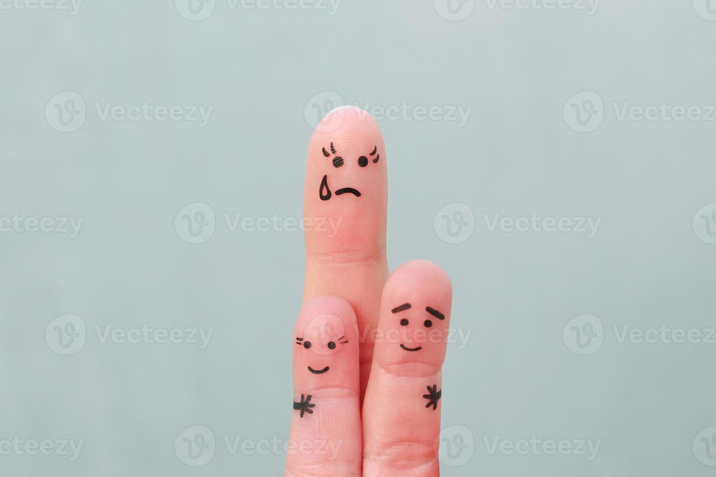 Fingers art of family. Concept single mother left alone with children. photo