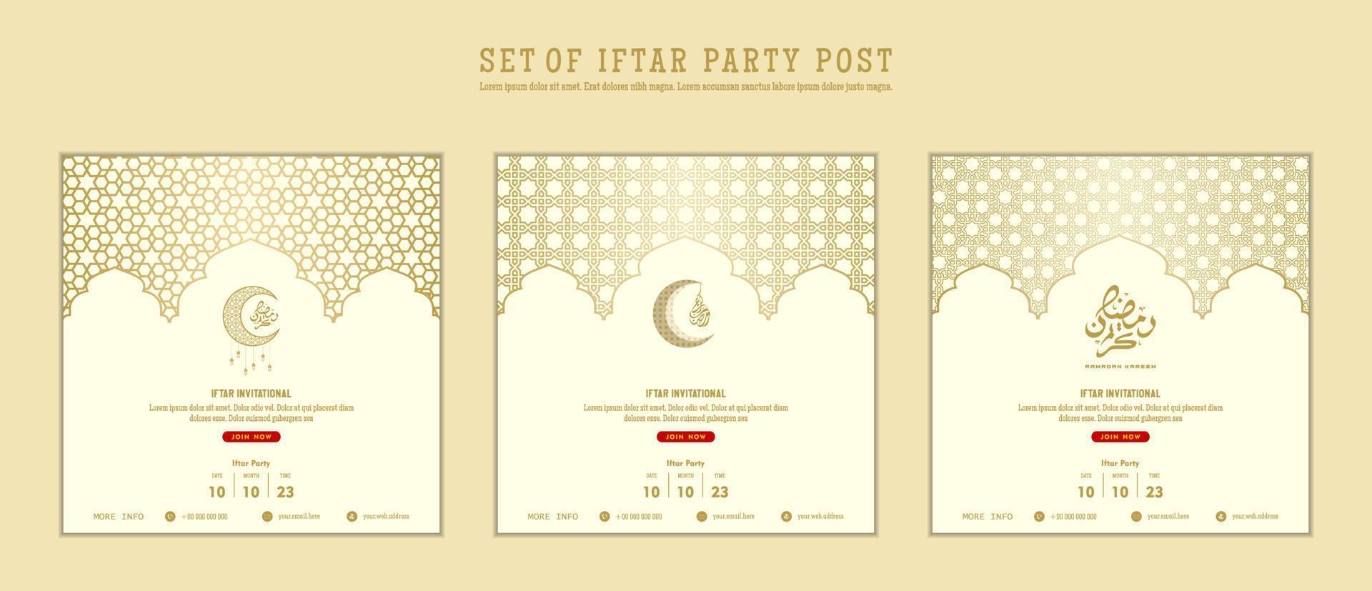 Set of Iftar Party invitation, Iftar mean is breakfasting. social media template with islamic background design vector