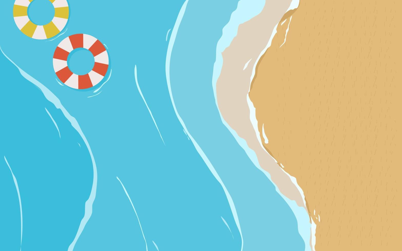 aéreo ver ilustración de azul arenoso playa con pequeño olas vector