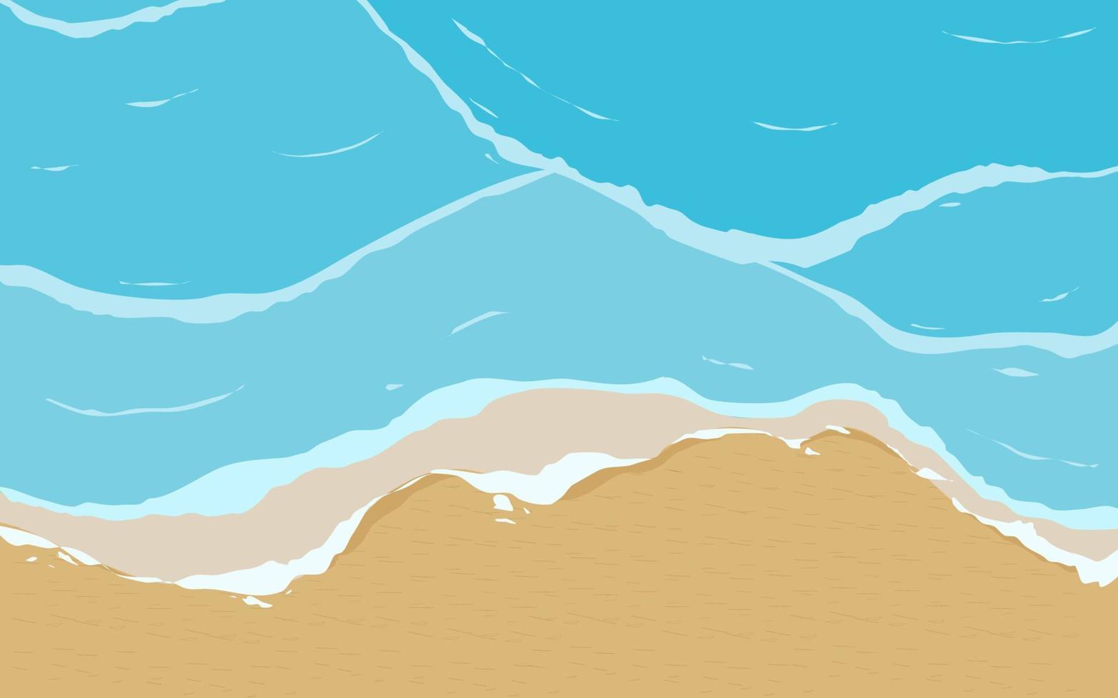 aéreo ver ilustración de azul arenoso playa con pequeño olas vector