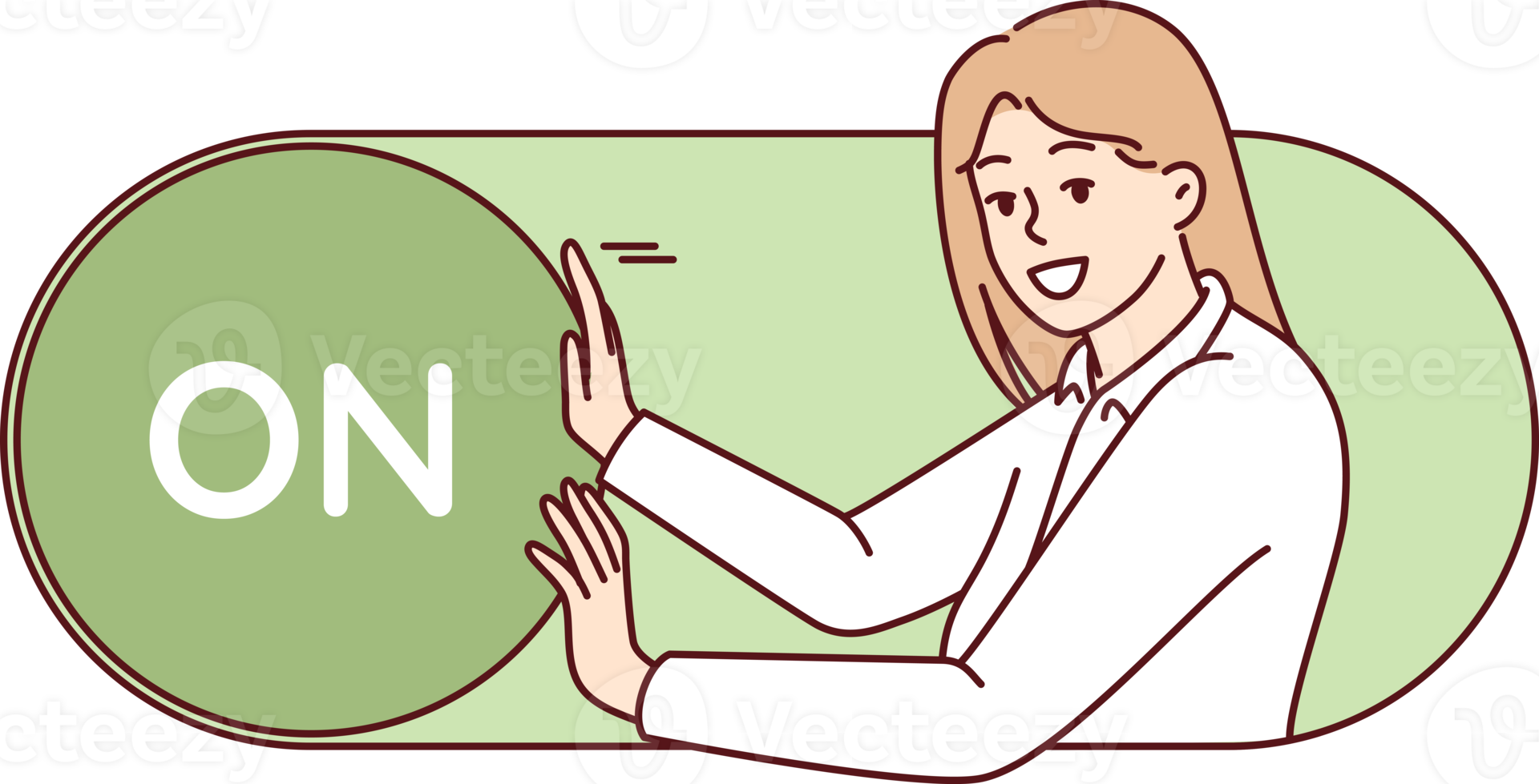 Smiling woman inside giant switch from web applications or internet site png