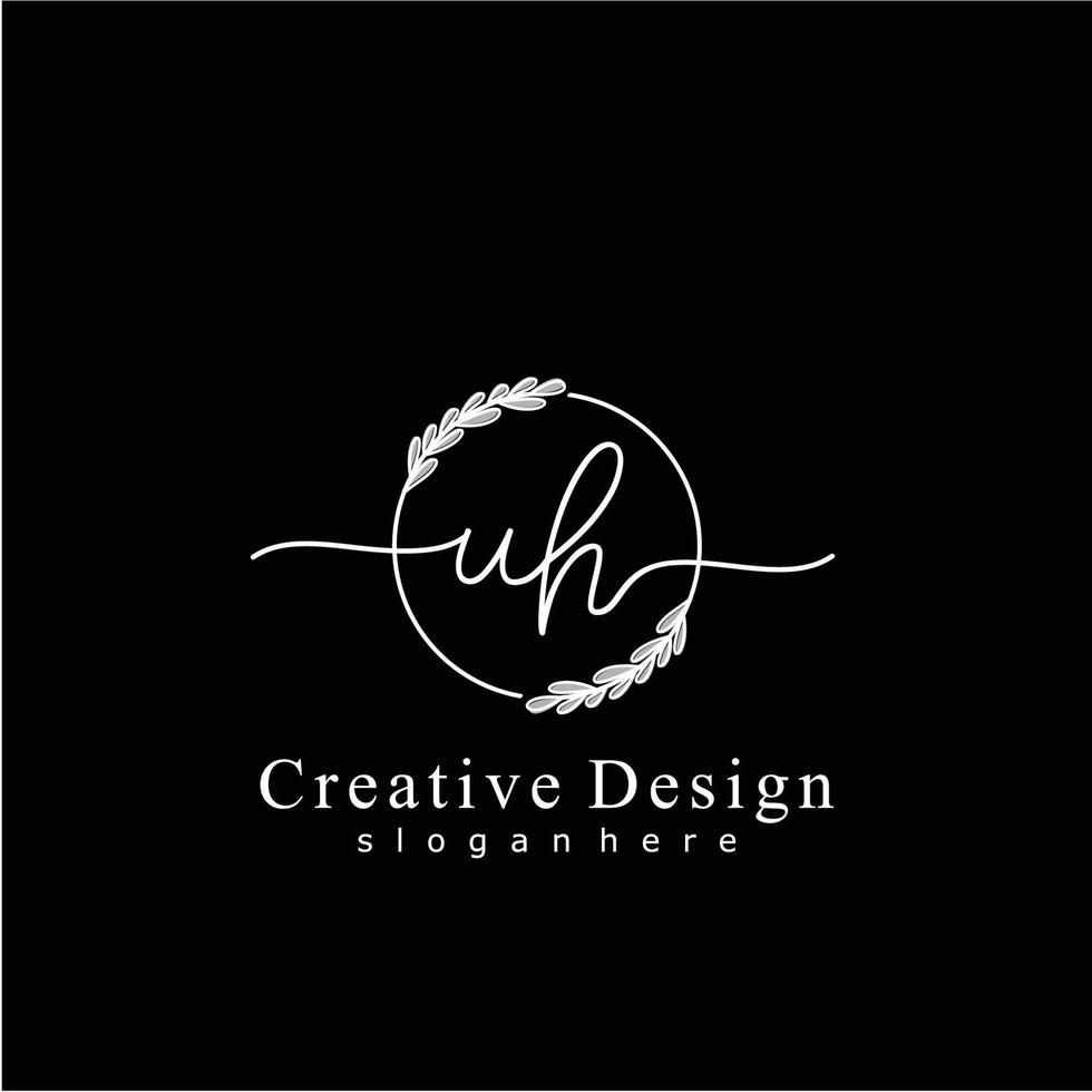 Initial UH beauty monogram and elegant logo design, handwriting logo of initial signature, wedding, fashion, floral and botanical logo concept design. vector