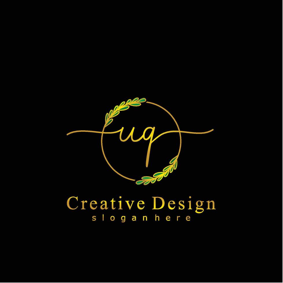 Initial UQ beauty monogram and elegant logo design, handwriting logo of initial signature, wedding, fashion, floral and botanical logo concept design. vector