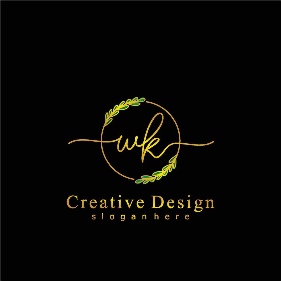 Initial WK beauty monogram and elegant logo design, handwriting logo of initial signature, wedding, fashion, floral and botanical logo concept design. vector